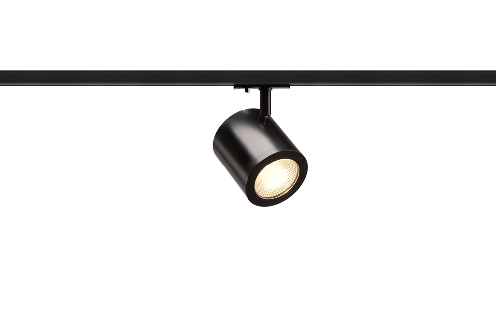 ENOLA_C LED Strahler für 1Phasen Hochvolt-Stromschiene, 3000K, schwarz, 55°, inkl. 1 Phasen-Adapter