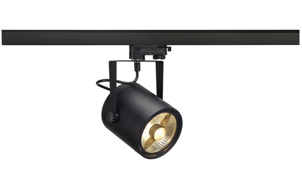 EURO SPOT ES111, Strahler für 3-Phasen-Hochvolt-Schienensysteme, rund, schwarz, max. 75W, inkl. 3-Phasen-Adapter