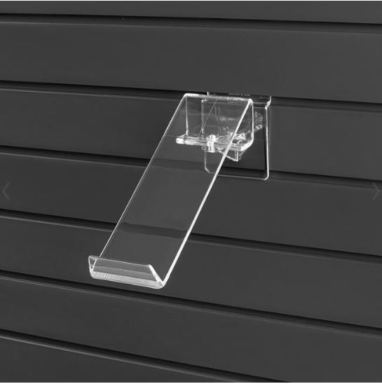 Schuhhalter drehbar aus Acrylglas für Lamellenwände, mit Spitzen- oder Absatzstütze