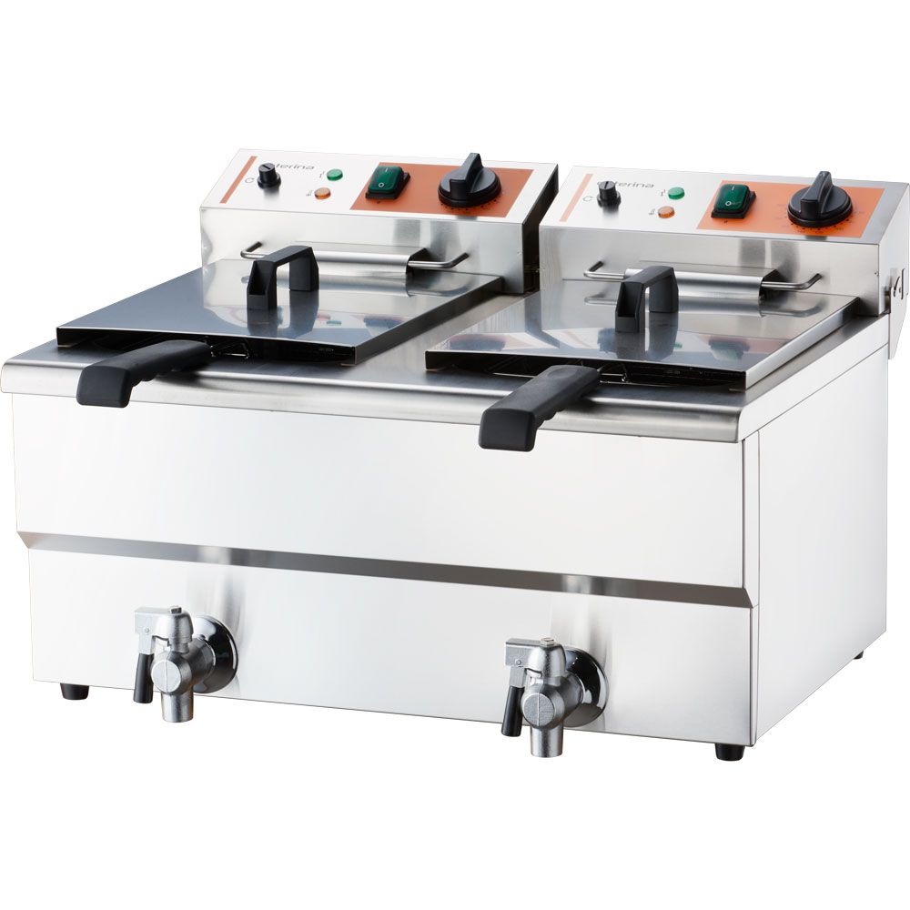 Doppel-Fritteuse CATERINA, 2x 10 Liter, mit Ablasshahn, 2x 3,0KWW / 230V