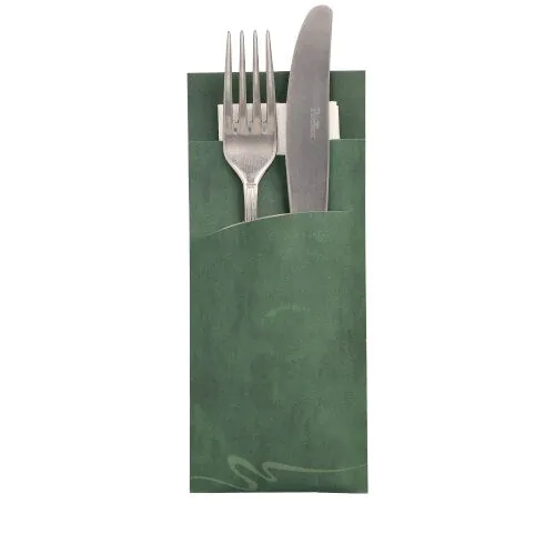 Bestecktaschen dunkelgrün, 20 x 8,5, inkl. weißer Serviette 33 x 33 cm 2-lagig, VPE= 520 Stück (1x 520)