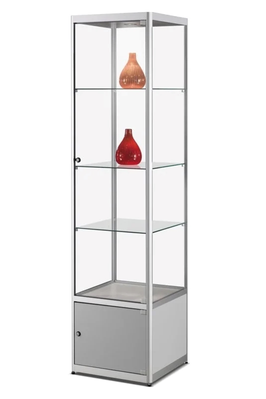 Verkaufsvitrine MPC 500, in schwarz oder silber, mit LED-Beleuchtung und Unterschrank