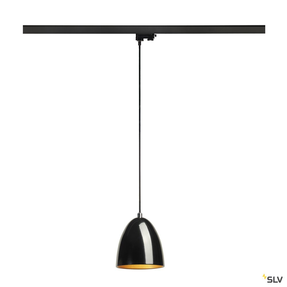 PARA CONE 14, Pendelleuchte für Hochvolt-Stromschiene 3-Phasen, QPAR51, rund, schwarz/gold, Ø 13,3 cm, inkl. 3Phasen-Adapter schwarz