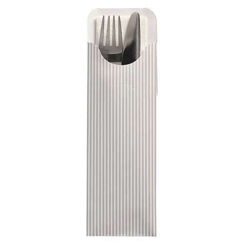 Bestecktaschen 23,5 x 7,3 cm weiß "Lines" inkl. weißer Serviette 40 x 40 cm 2-lag., VPE= 500 Stück (1x 500)