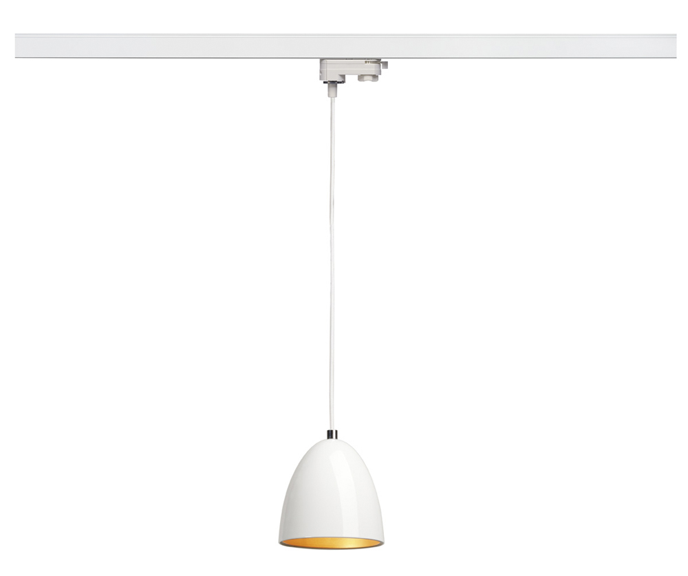PARA CONE 14 Pendelleuchte für 3-Phasen-Hochvolt-Schienensysteme, rund, weiß/gold, inkl. weißem 3-Phasen-Adapter
