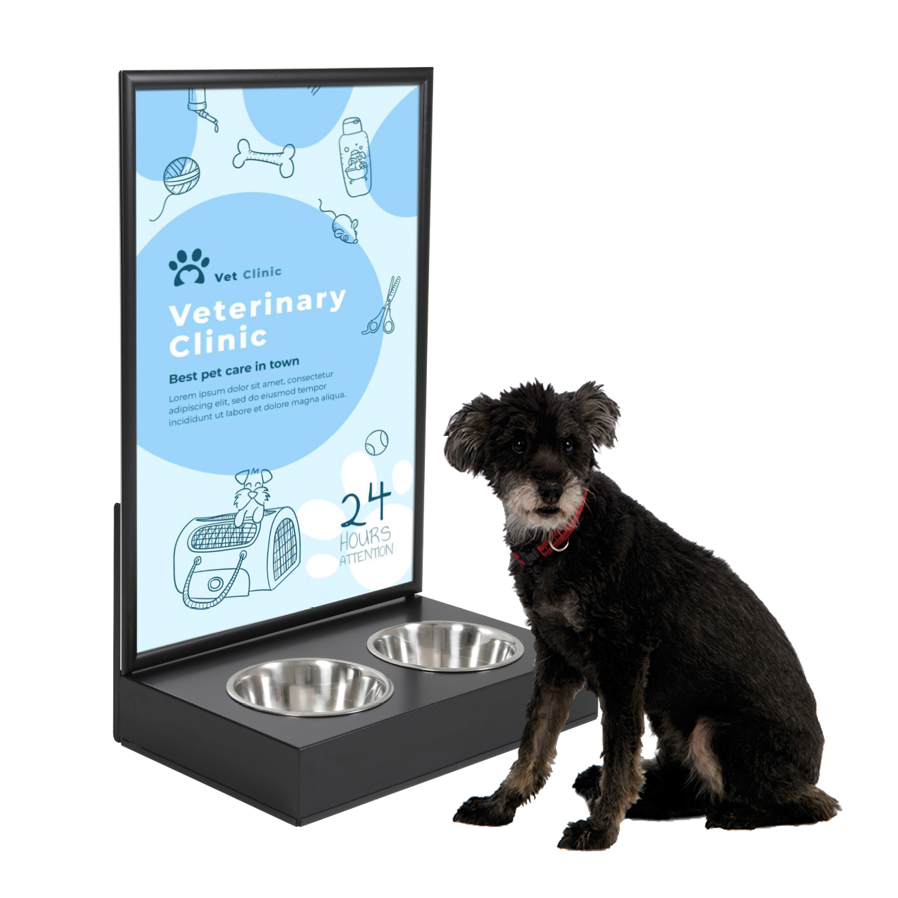 Hundetankstelle mit wasserfestem 25 mm Klapprahmen DIN A1 inkl. Futter-/Trinkschüssel