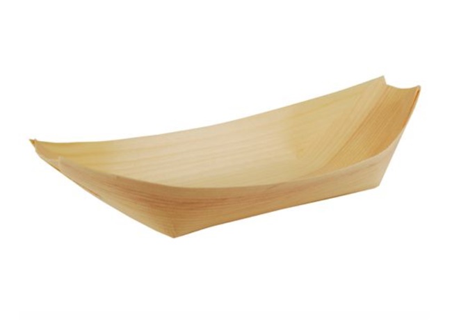 Fingerfood-Schalen aus Holz "pure", 25 x 10 cm "Schiffchen", VPE= 500 Stück (10x 50Stück)